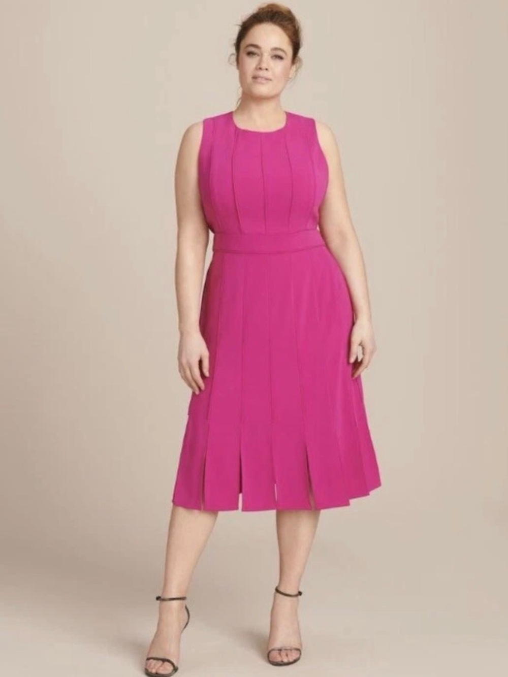 Badgley Mischka sleeveless midi dress pink fuschia cocktail car was hem size 6